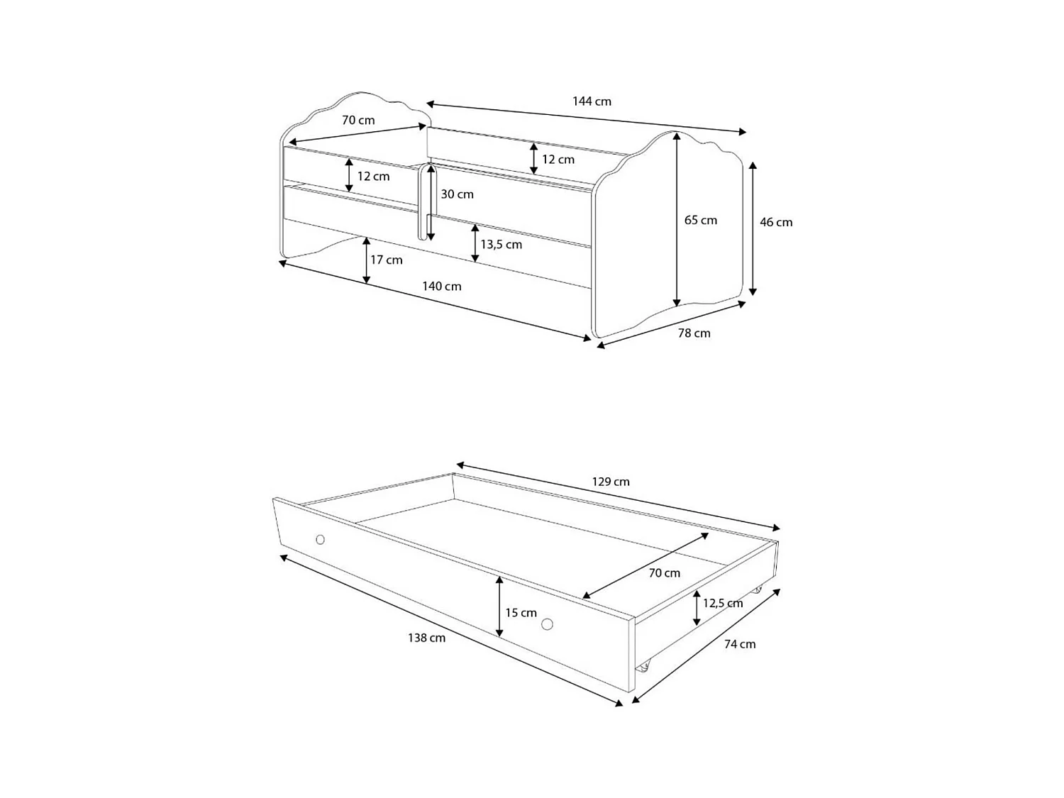 Lit Cosimo (70x140) /matelas inclus/blanche