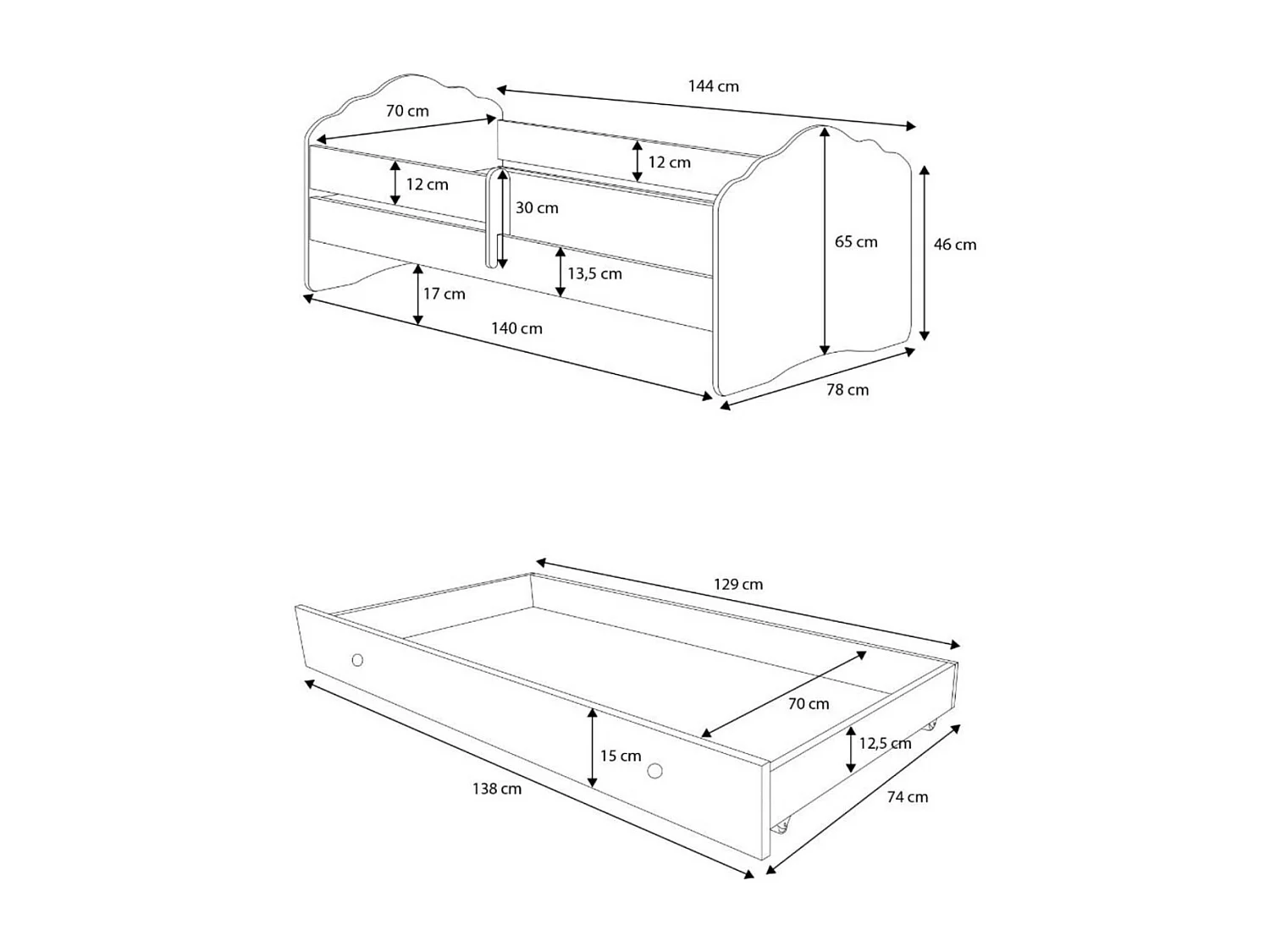 Letto Cosimo (70x140) /materasso incluso/bianca