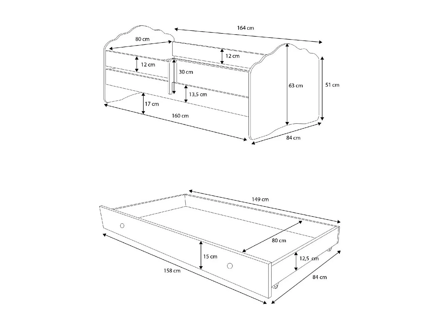 Lit Cosimo Lux M (80x160) /matelas inclus/blanche