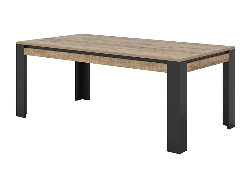 Table de salle à manger 8 personnes MEUNIER – Chêne & noir Mat, 195×77×100 cm