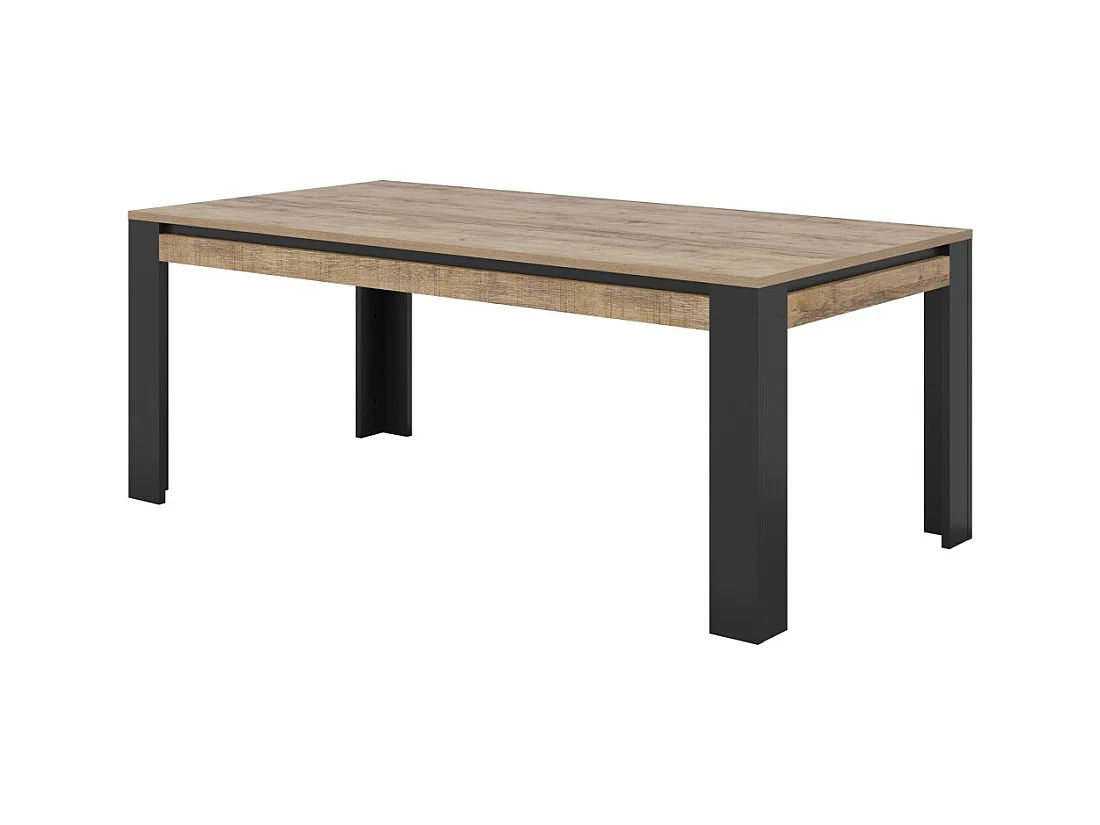 Mesa de comedor para 8 personas MEUNIER – Roble & Negro Mate, 195×77×100 cm