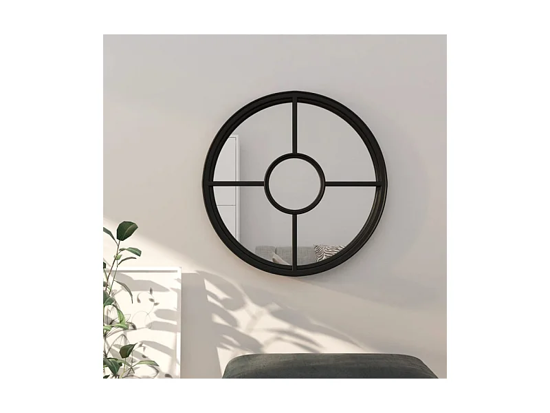 Espelho Redondo de Ferro Preto para Decoração Interna 40x4 cm