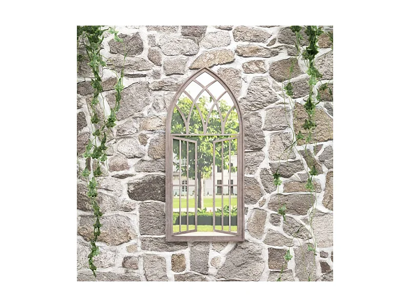 Espelho de Jardim de Ferro para Exterior 100x45 cm na Cor Areia