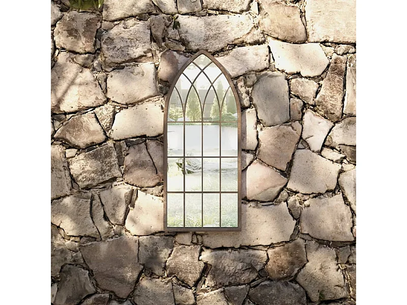 Espelho de Jardim em Ferro para Exterior 70x30 cm - Estilo Antigo Cor Areia