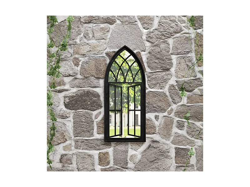 Espelho de Jardim Decorativo para Exterior em Ferro - 70x30 cm Preto