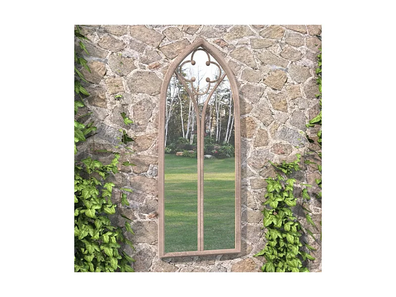 Espelho de Jardim de Ferro 100x45 cm para Uso Exterior na Cor Areia