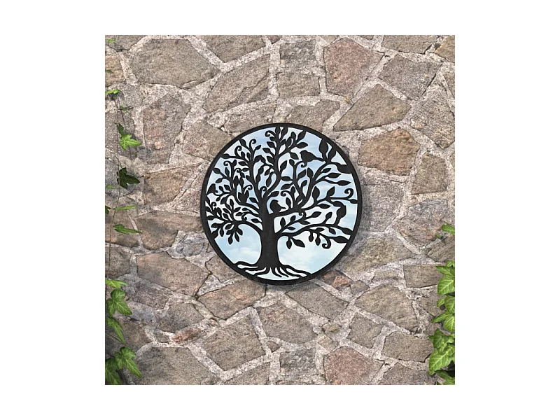 Espelho de Jardim Redondo em Ferro Preto para Uso Exterior 40x2,5 cm
