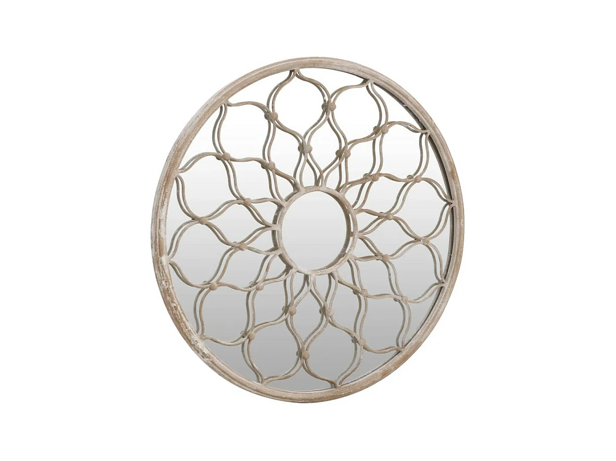 Espelho de Jardim Redondo em Ferro para Exterior - 40 cm de Diâmetro em Cor Areia