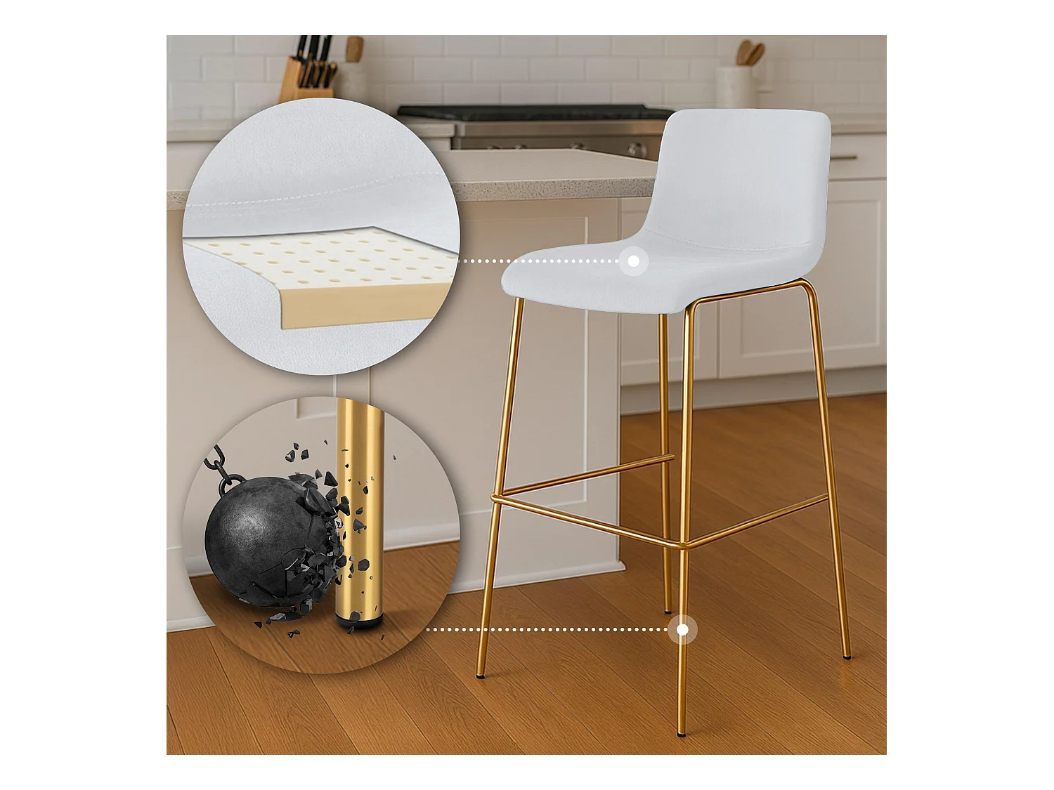 Tabouret de bar - Velours - Crème - Hoover