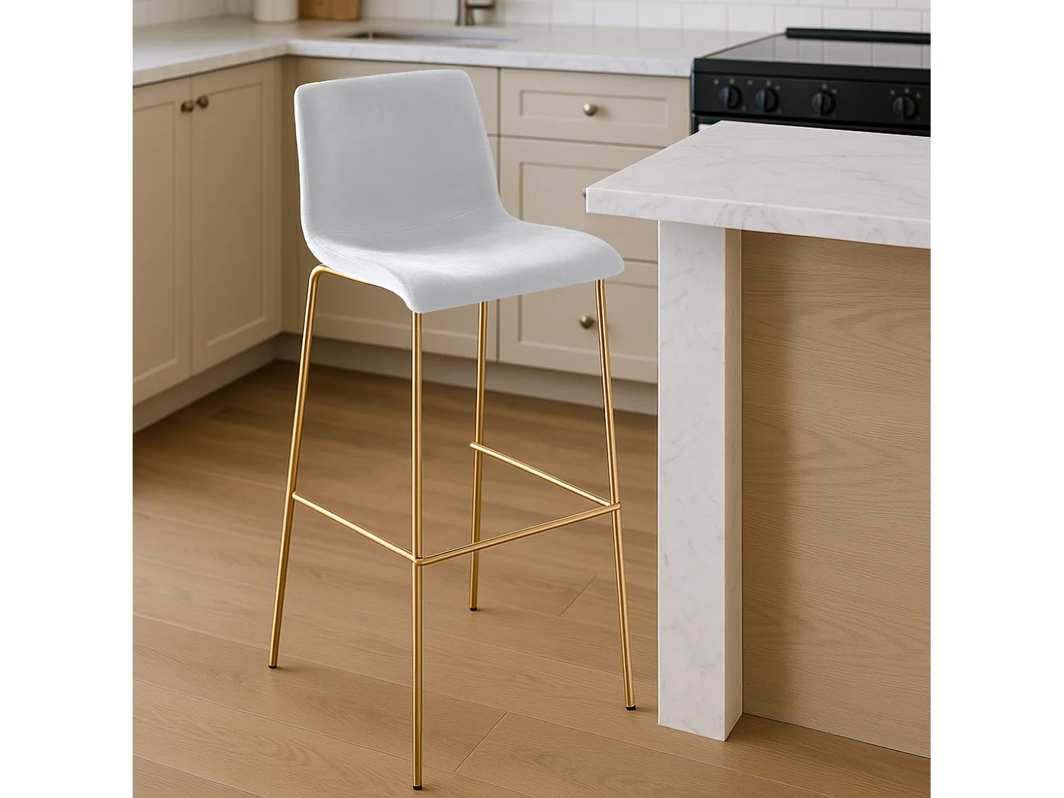 Tabouret de bar - Velours - Crème - Hoover