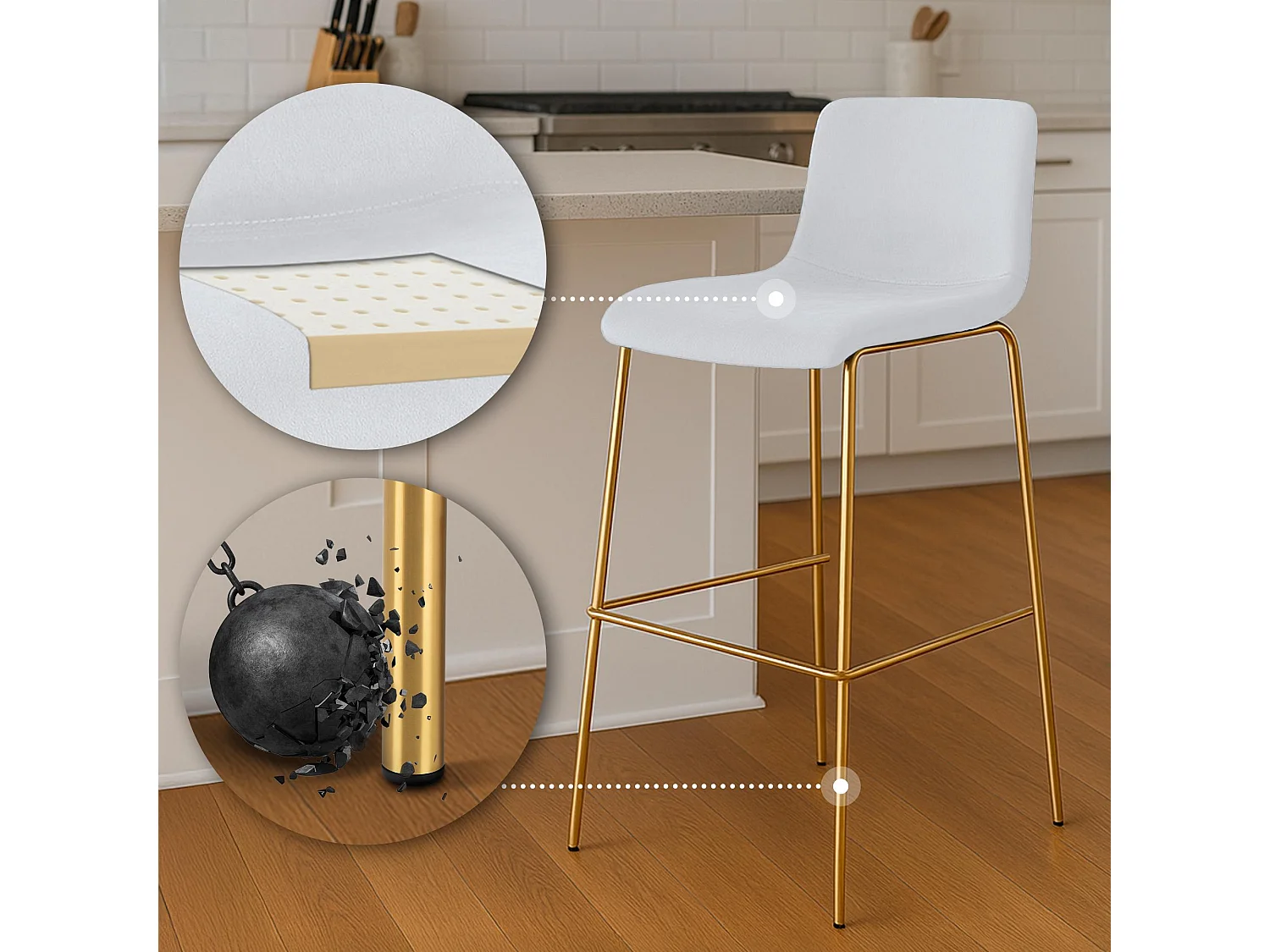 Tabouret de bar - Velours & Noir - Crème - Hoover