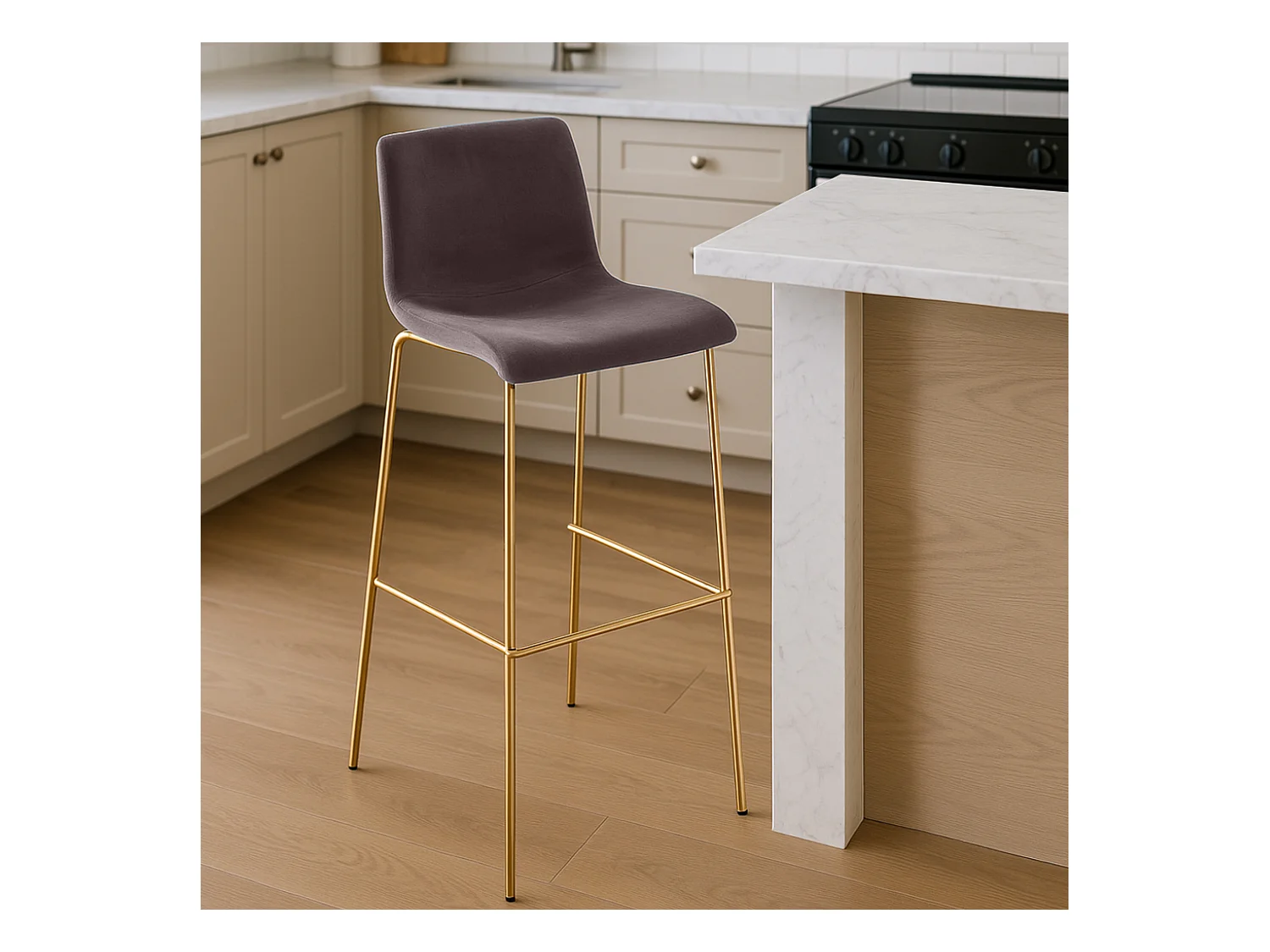 Tabouret de bar - Velours - Marron - Hoover