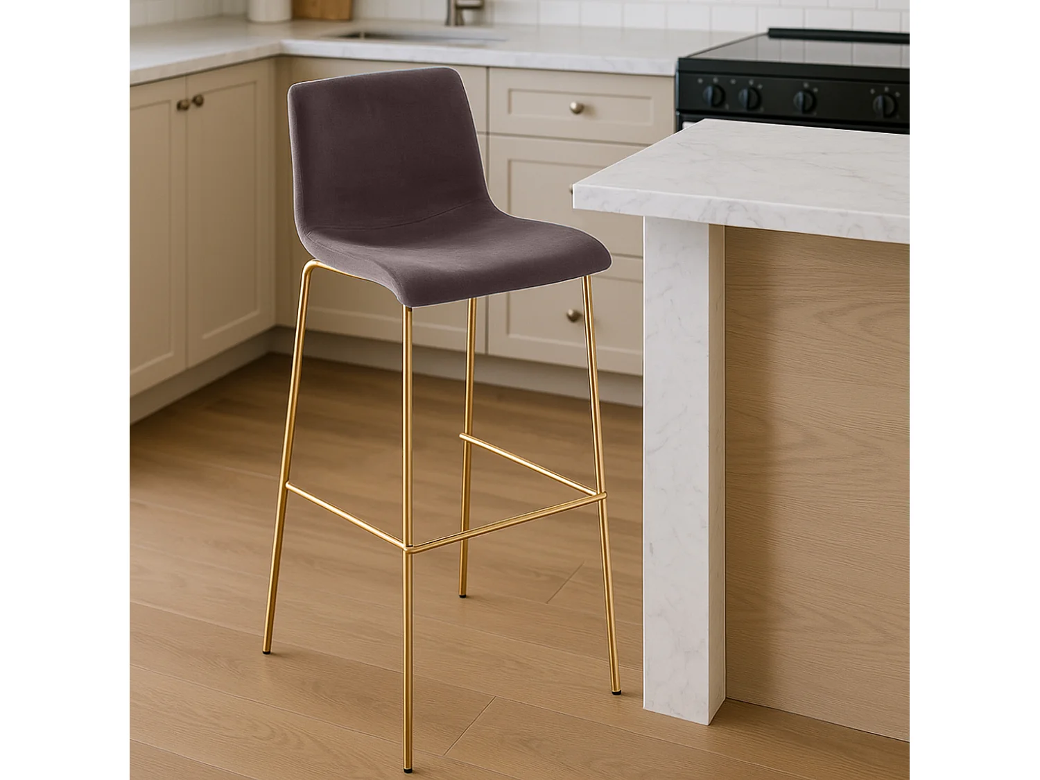 Tabouret de bar - Velours - Marron - Hoover