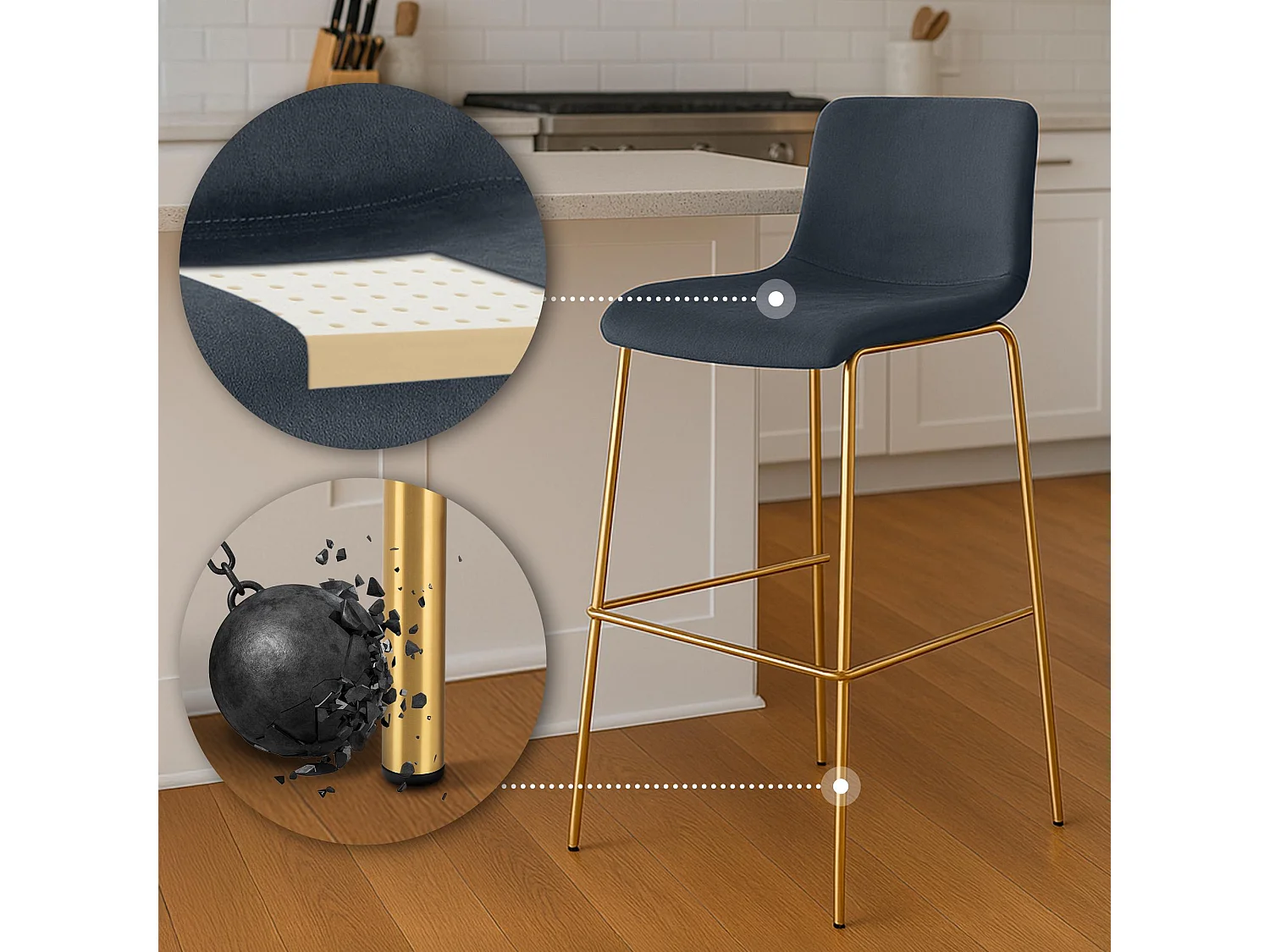 Tabouret de bar - Velours - Noir - Hoover
