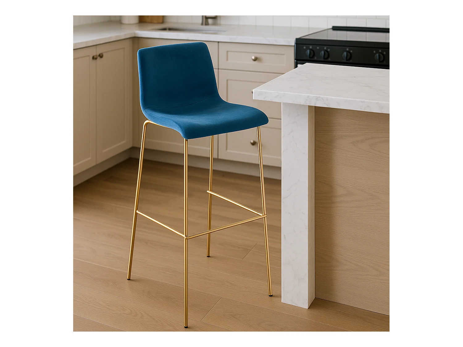 Tabouret de bar - Velours - Bleu - Hoover