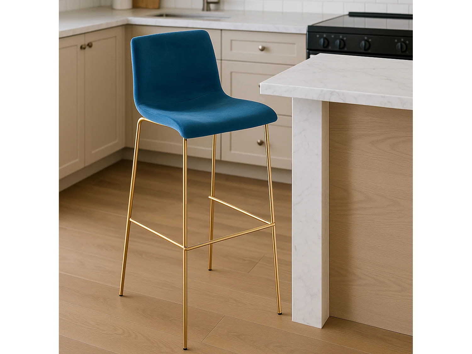 Tabouret de bar - Velours - Bleu - Hoover