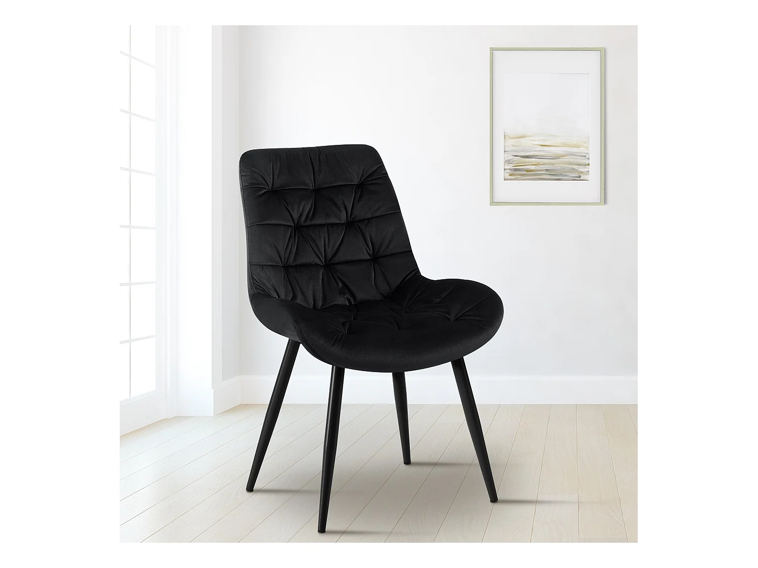 Lot de 2  chaise salle à manger - Velours - Noir - Rossford