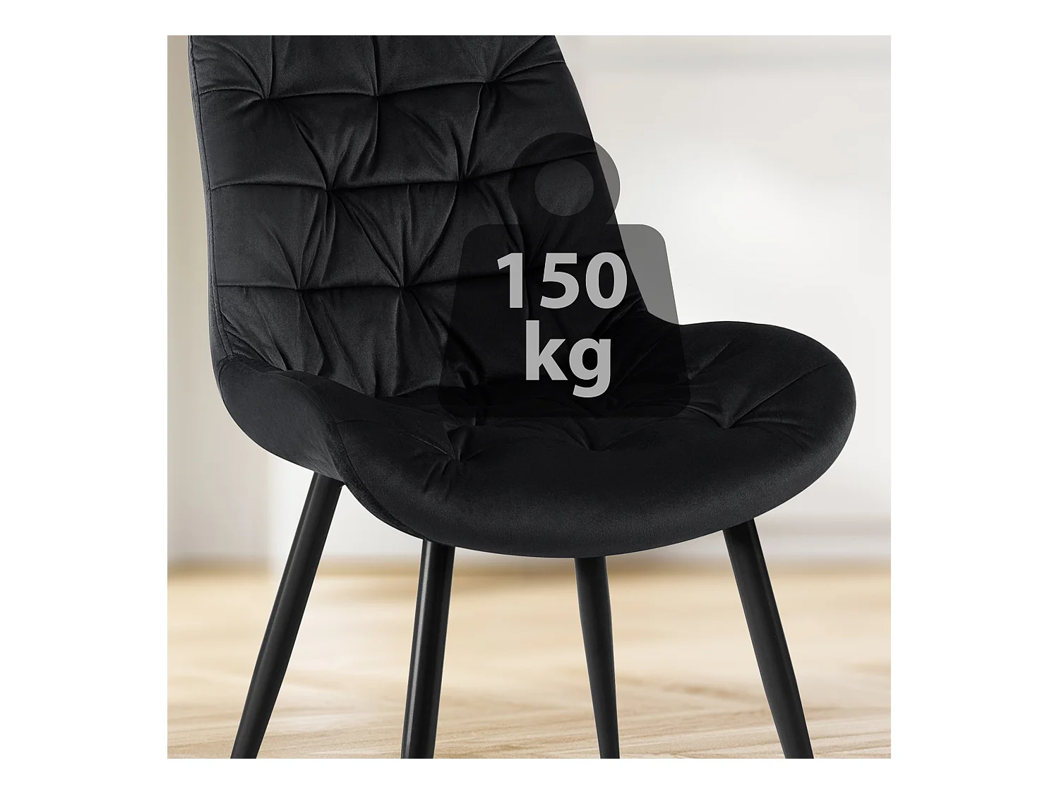 Lot de 2  chaise salle à manger - Velours - Noir - Rossford