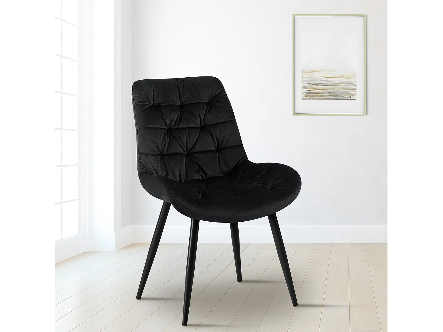 Lot de 2  chaise salle à manger - Velours - Noir - Rossford