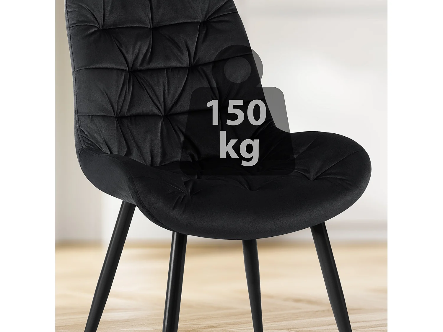 Lot de 2  chaise salle à manger - Velours - Noir - Rossford