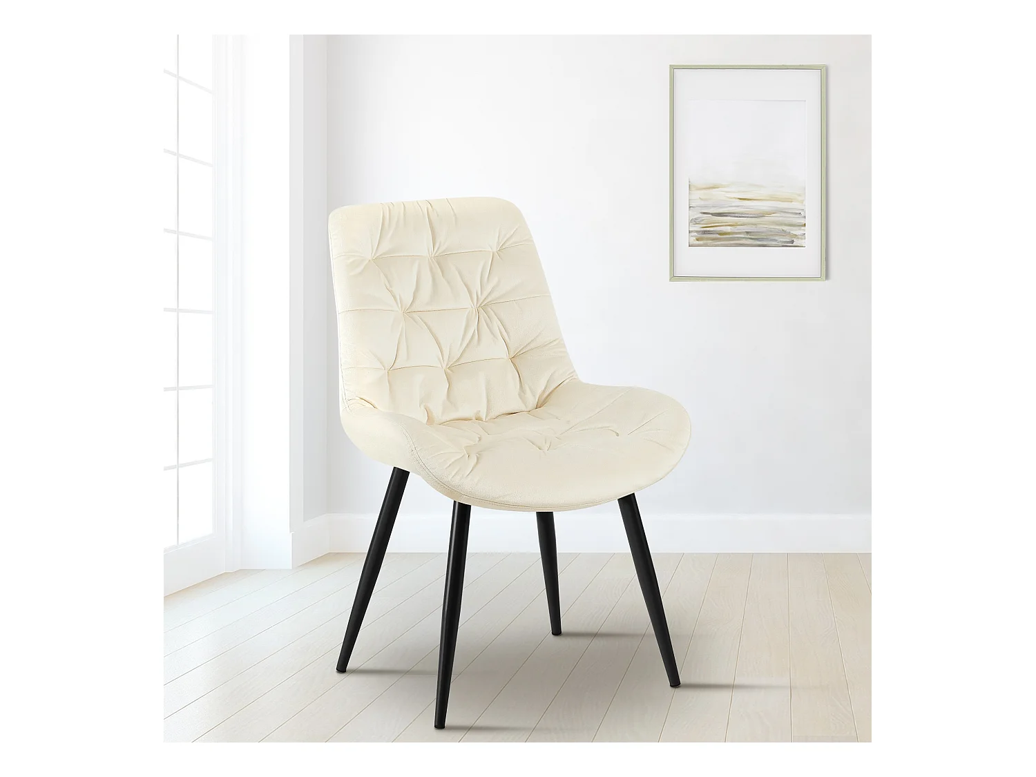 Lot de 2  chaise salle à manger - Velours - Crème - Rossford