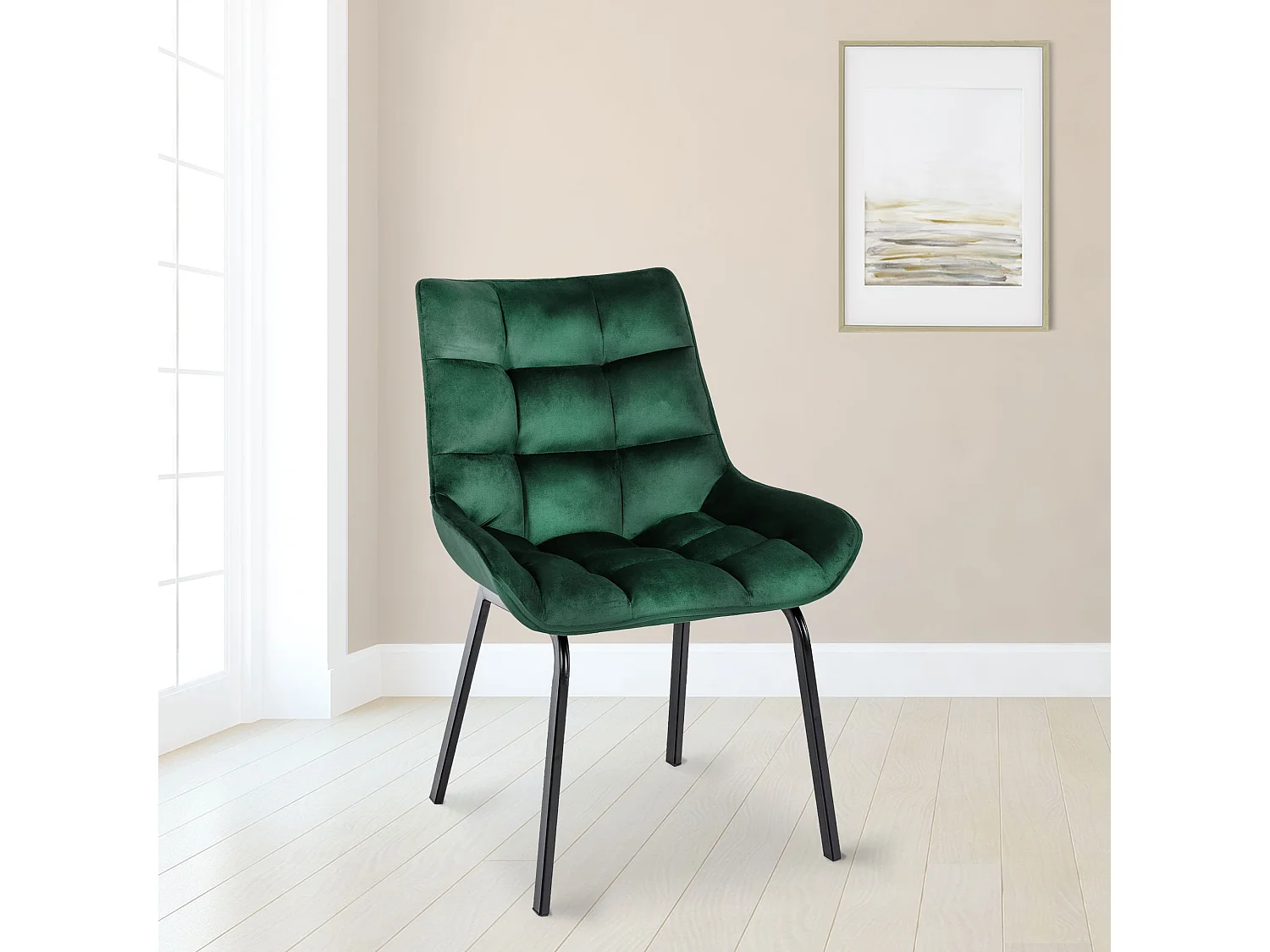 Lot de 2  chaise salle à manger - Velours - Vert - Saranda