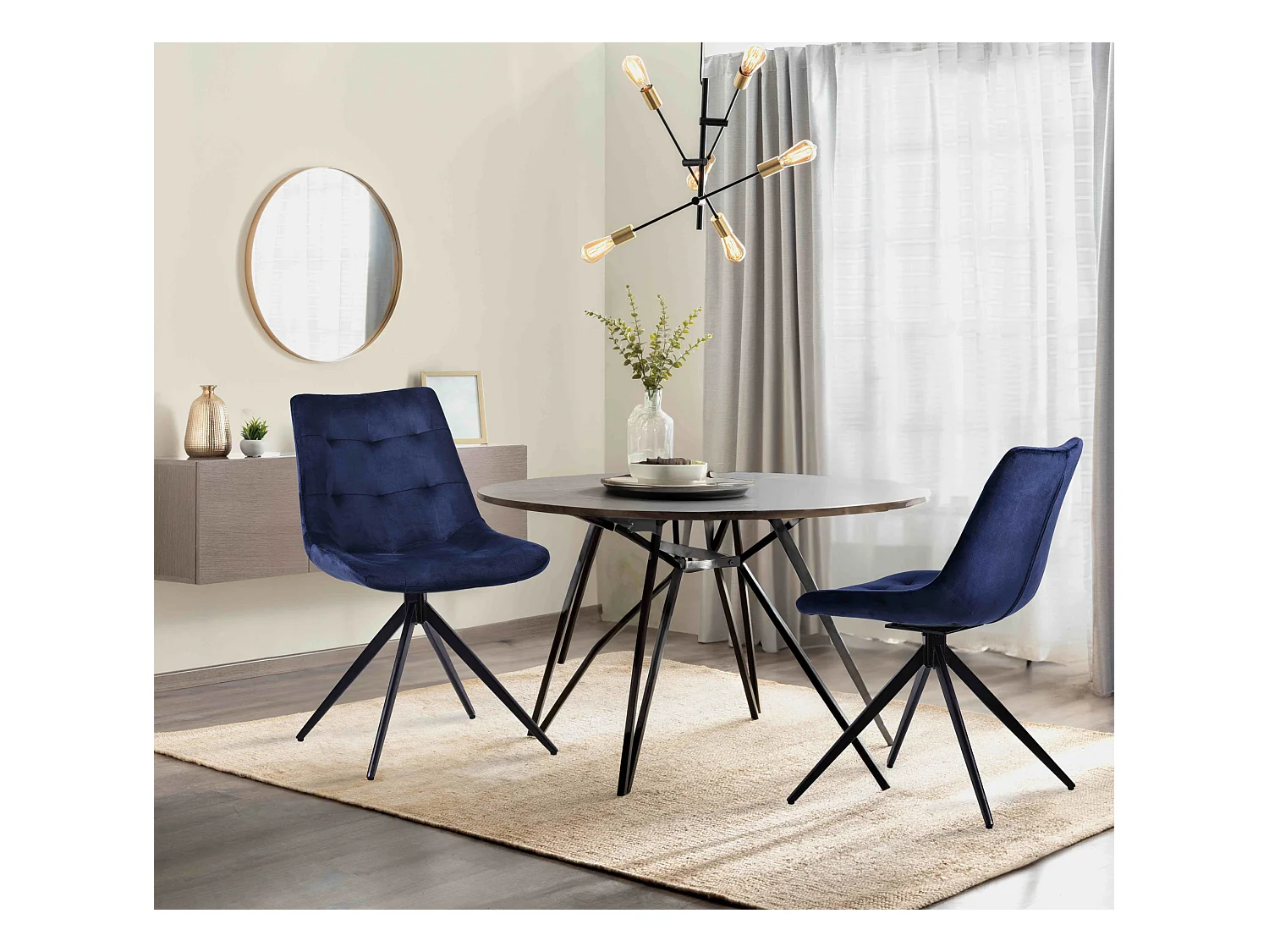 Lot de 2  chaise salle à manger - Velours - Bleu foncé - Merna