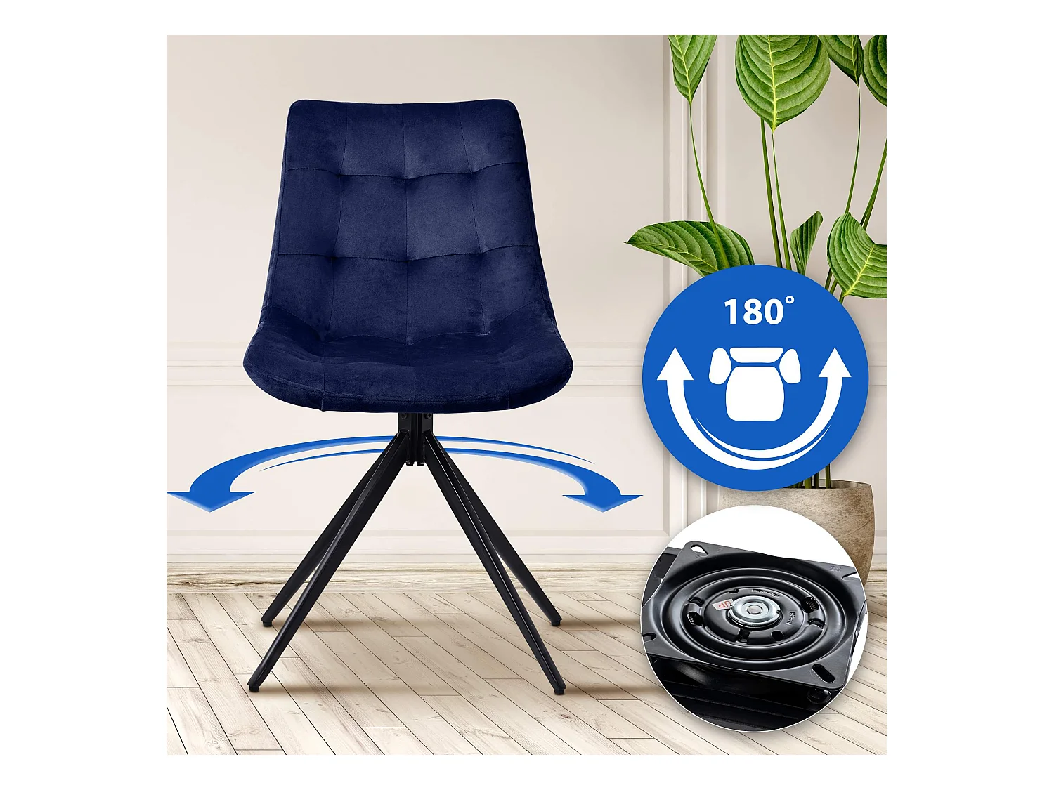 Lot de 2  chaise salle à manger - Velours - Bleu foncé - Merna