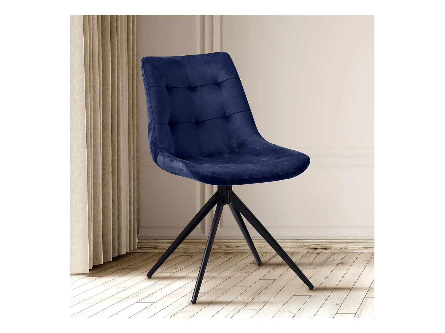 Lot de 2  chaise salle à manger - Velours - Bleu foncé - Merna