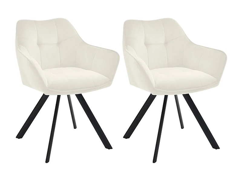 Lot de 2  chaises avec accoudoirs - Velours - Crème - Scott