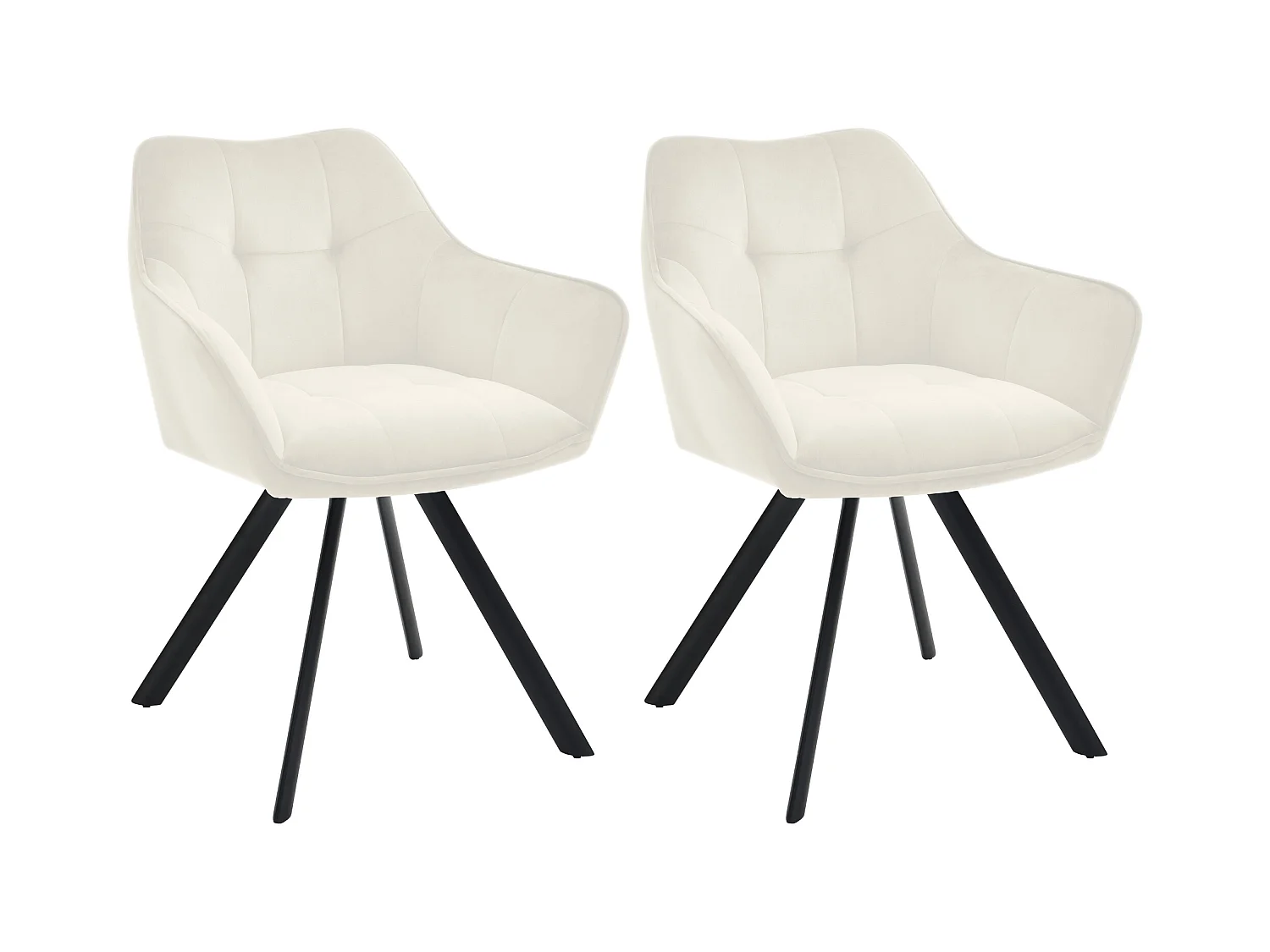 Lot de 2  chaises avec accoudoirs - Velours - Crème - Scott