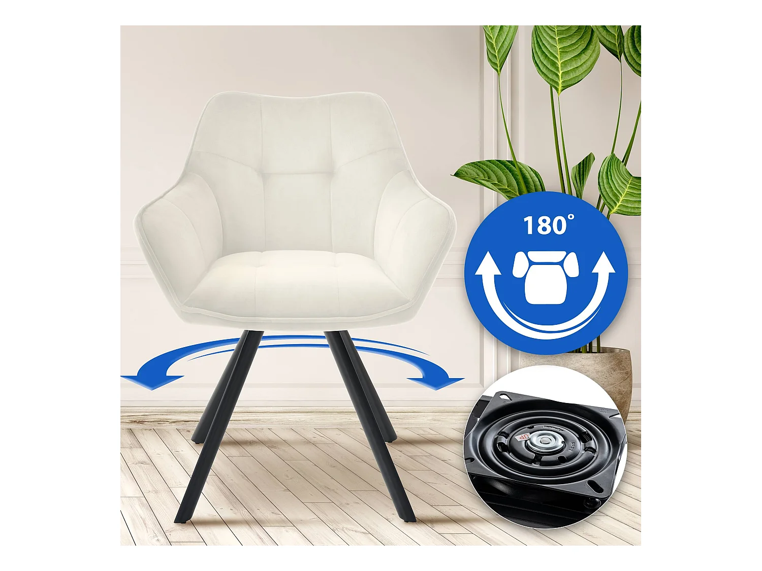 Lot de 2  chaises avec accoudoirs - Velours - Crème - Scott