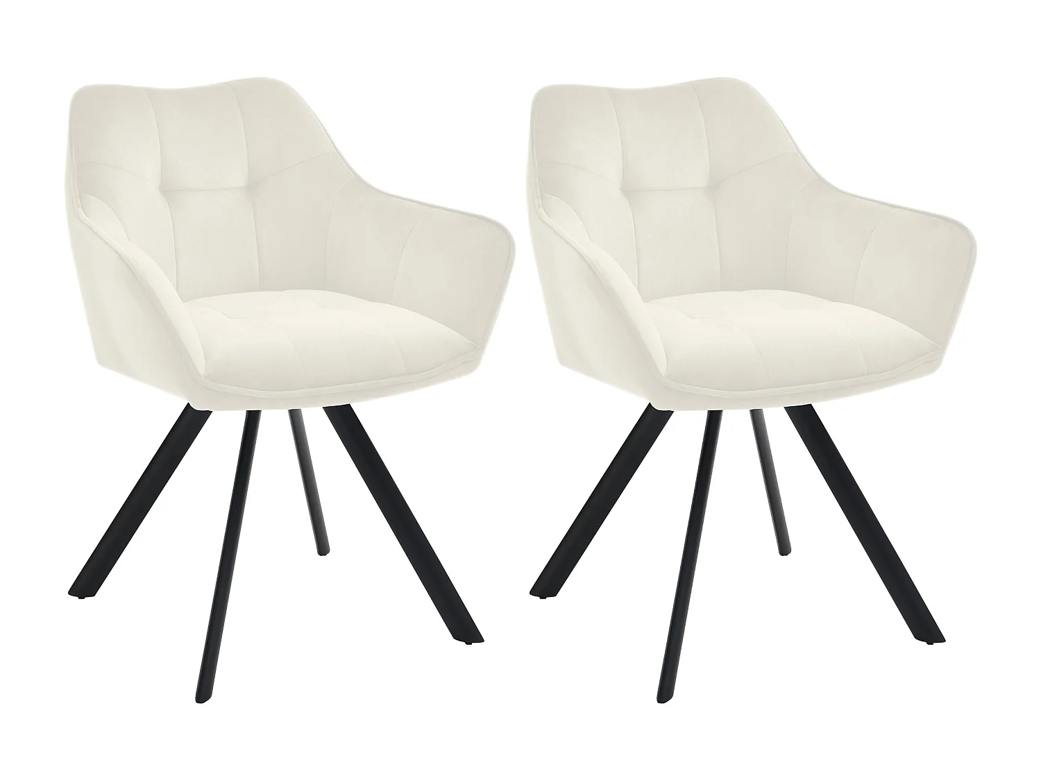 Lot de 2  chaises avec accoudoirs - Velours - Crème - Scott