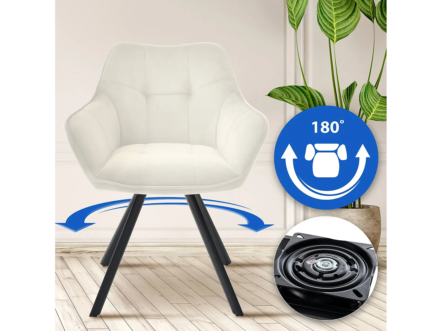 Lot de 2  chaises avec accoudoirs - Velours - Crème - Scott