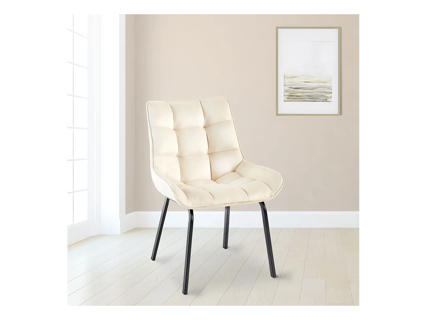 Lot de 2  chaise salle à manger - Velours - Crème - Saranda