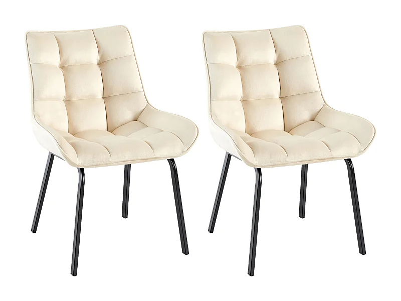 Lot de 2  chaise salle à manger - Velours - Crème - Saranda