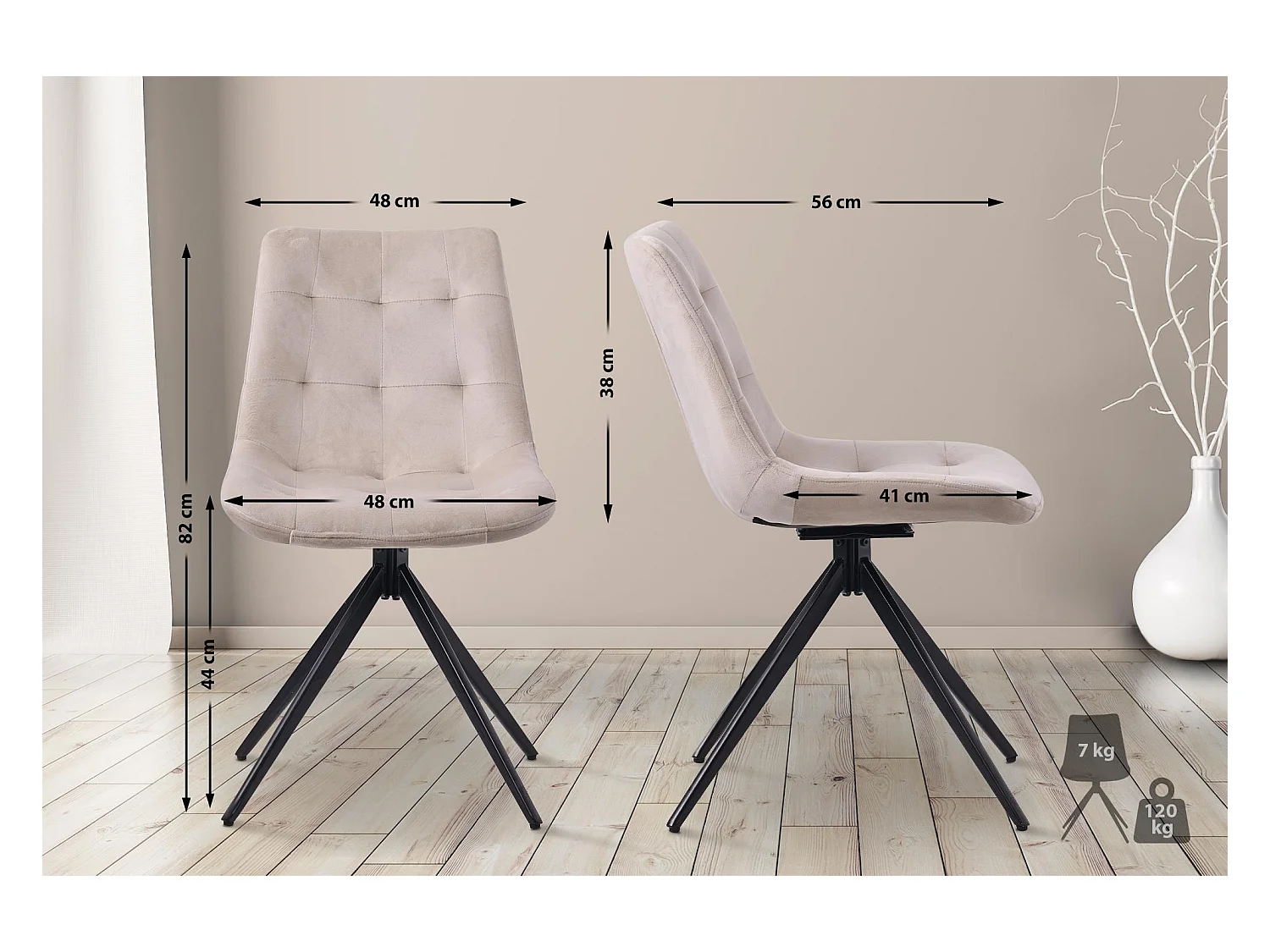 Lot de 2  chaise salle à manger - Velours - Crème - Merna