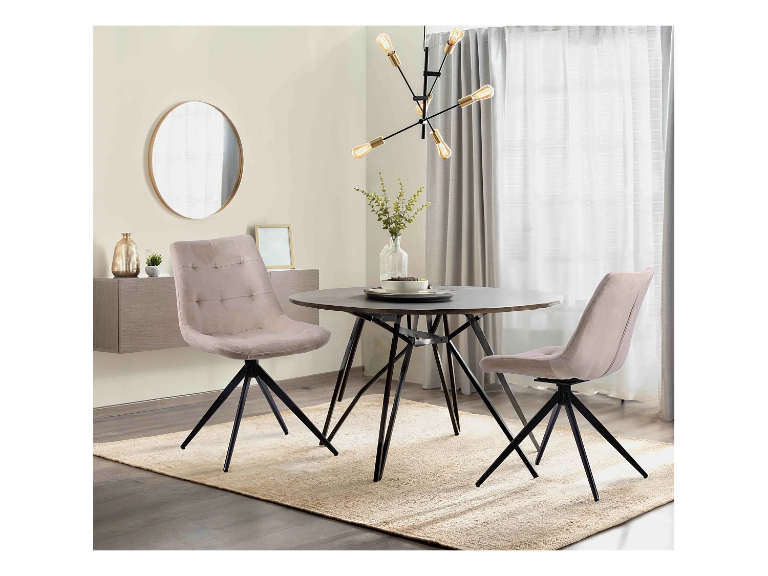 Lot de 2  chaise salle à manger - Velours - Crème - Merna