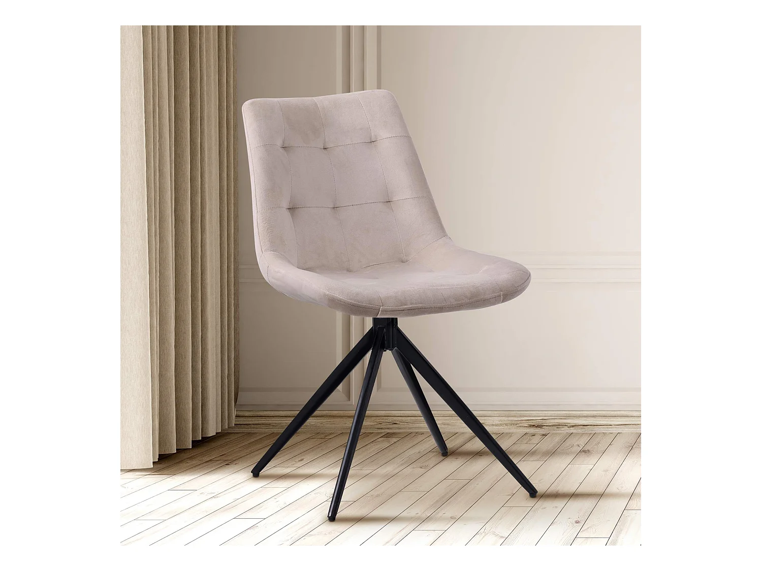 Lot de 2  chaise salle à manger - Velours - Crème - Merna
