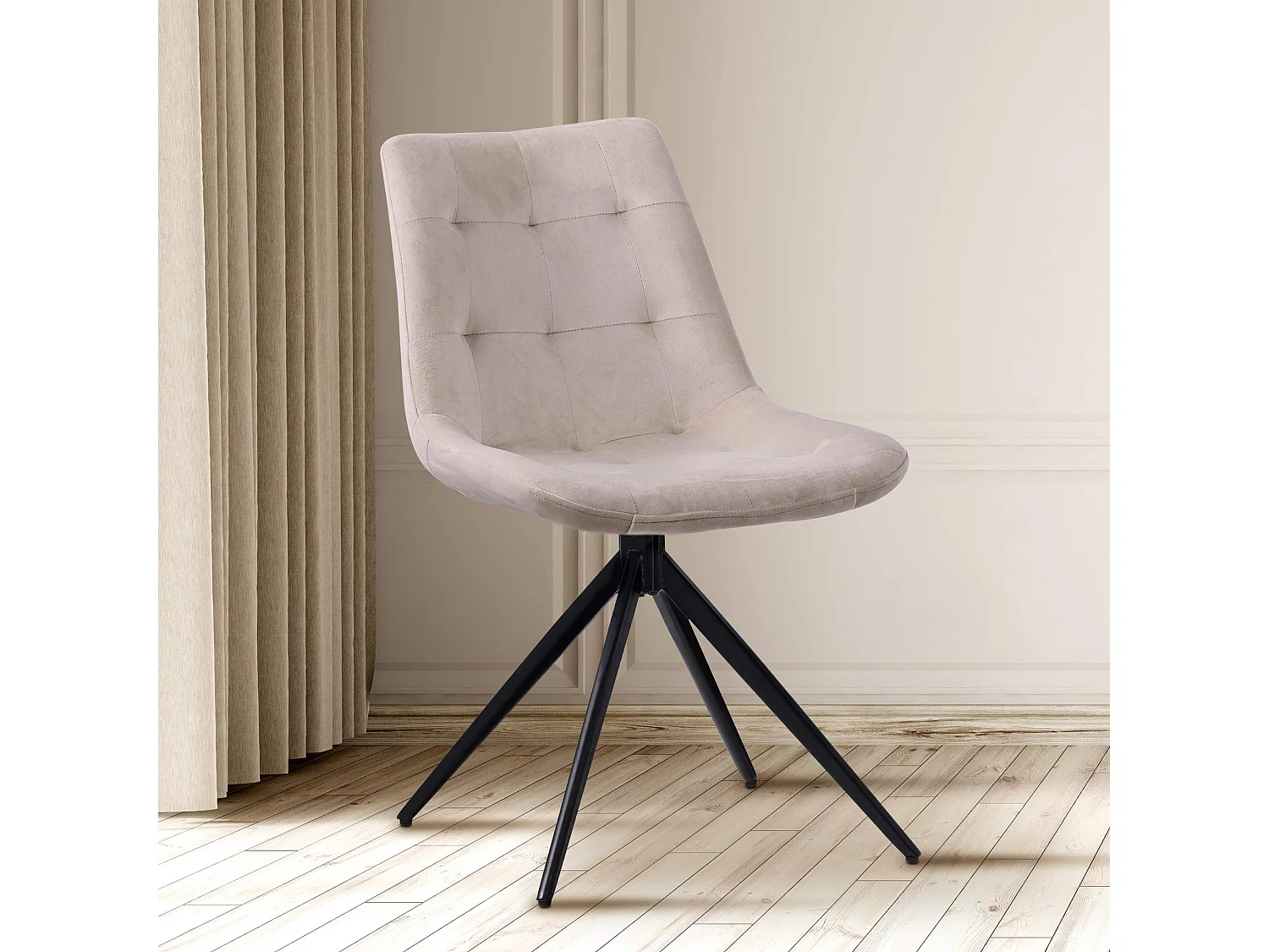 Lot de 2  chaise salle à manger - Velours - Crème - Merna