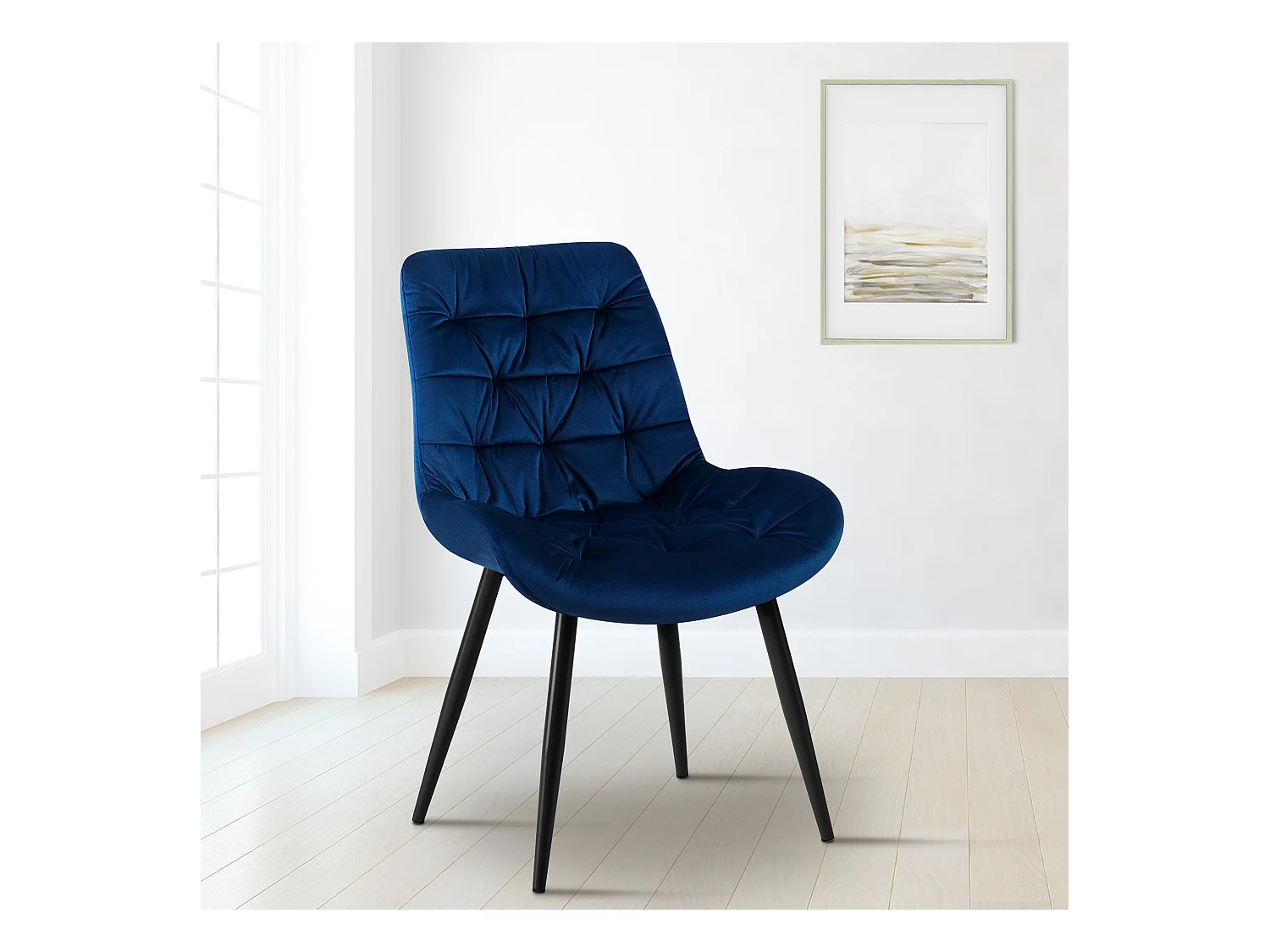 Lot de 2  chaise salle à manger - Velours - Bleu foncé - Rossford