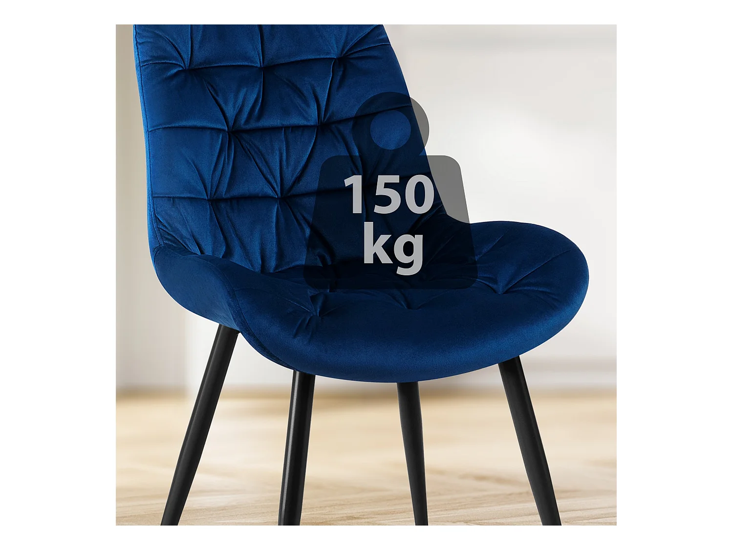 Lot de 2  chaise salle à manger - Velours - Bleu foncé - Rossford