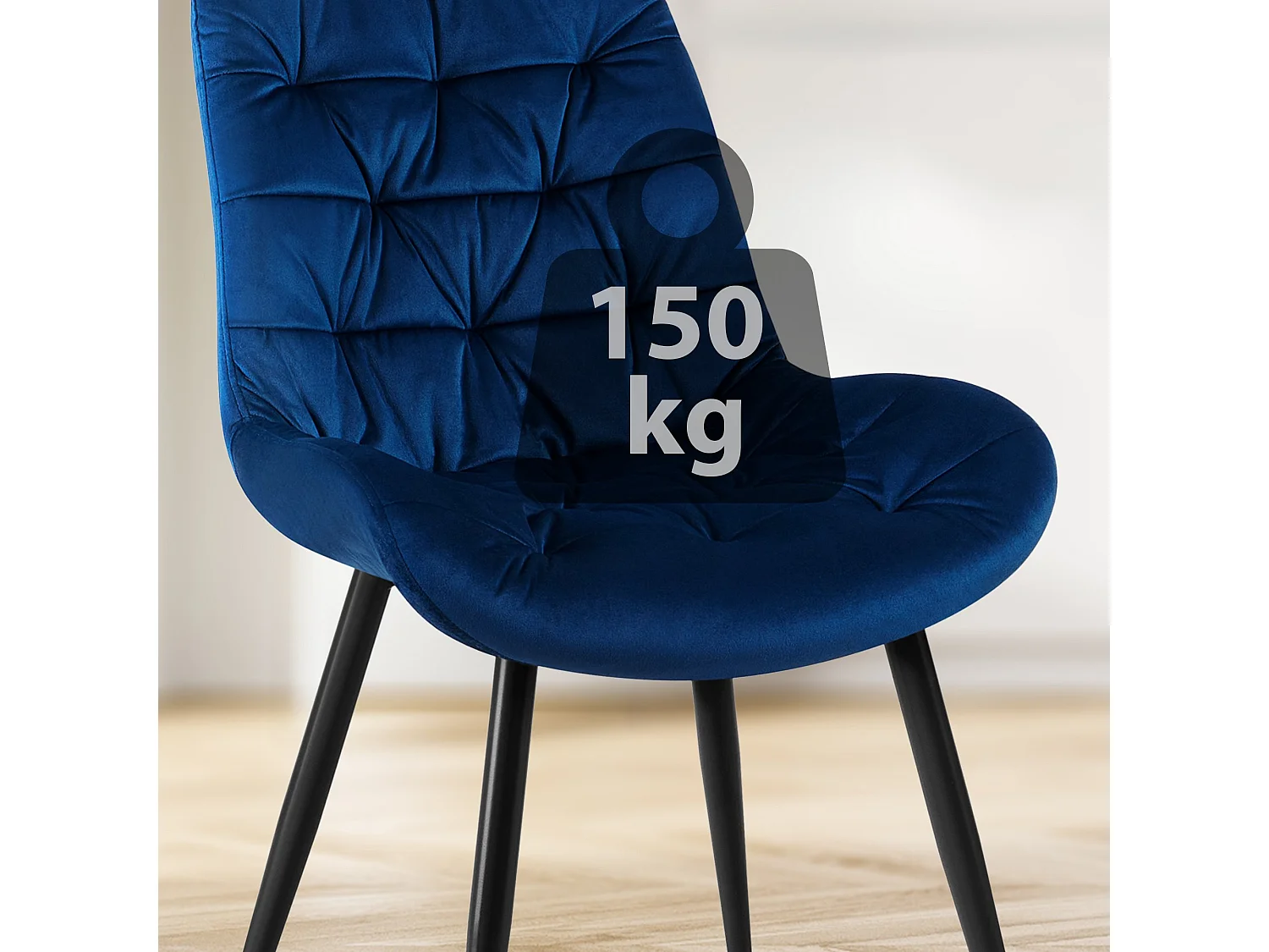 Lot de 2  chaise salle à manger - Velours - Bleu foncé - Rossford