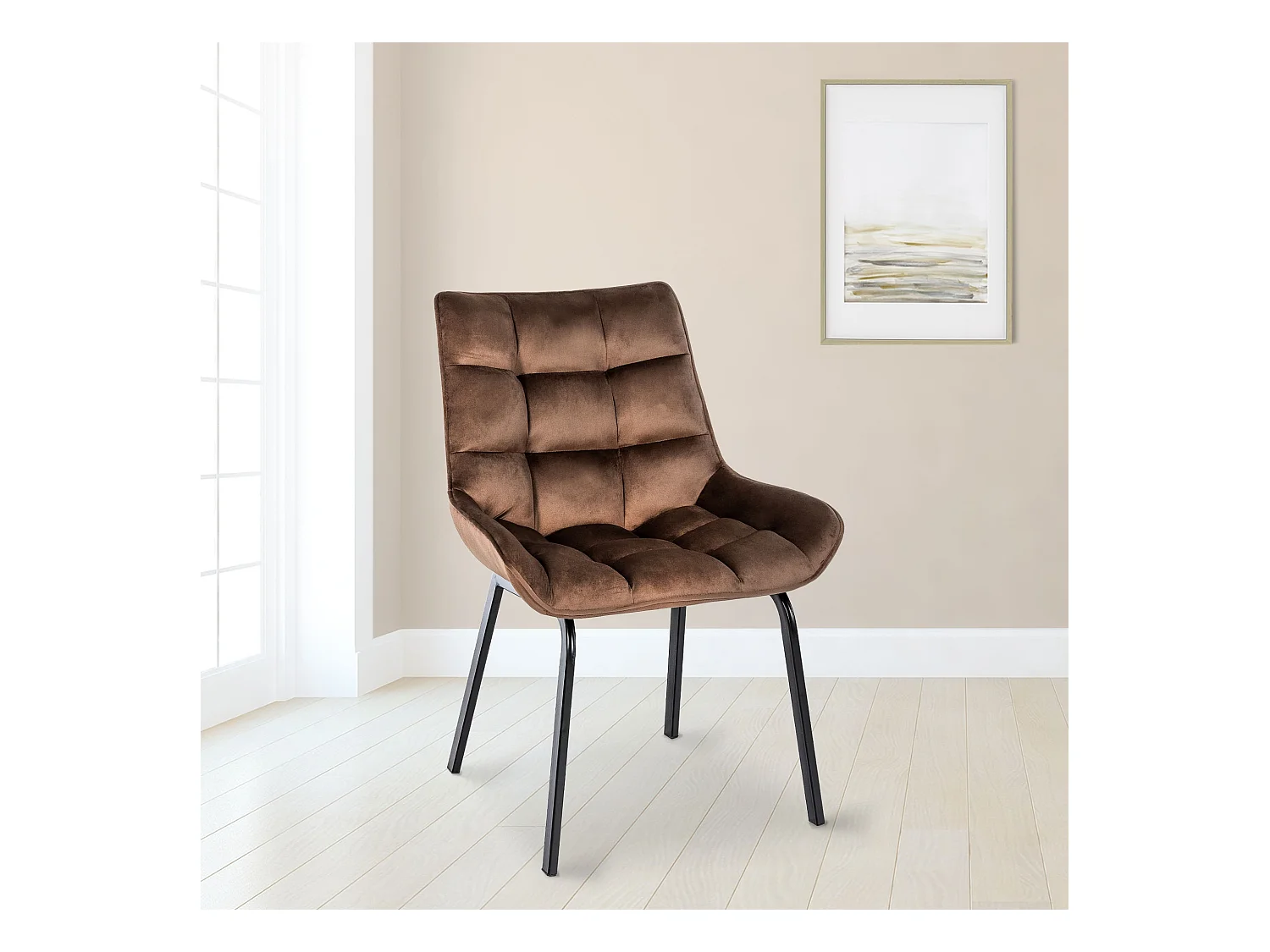 Lot de 2  chaise salle à manger - Velours - Marron - Saranda