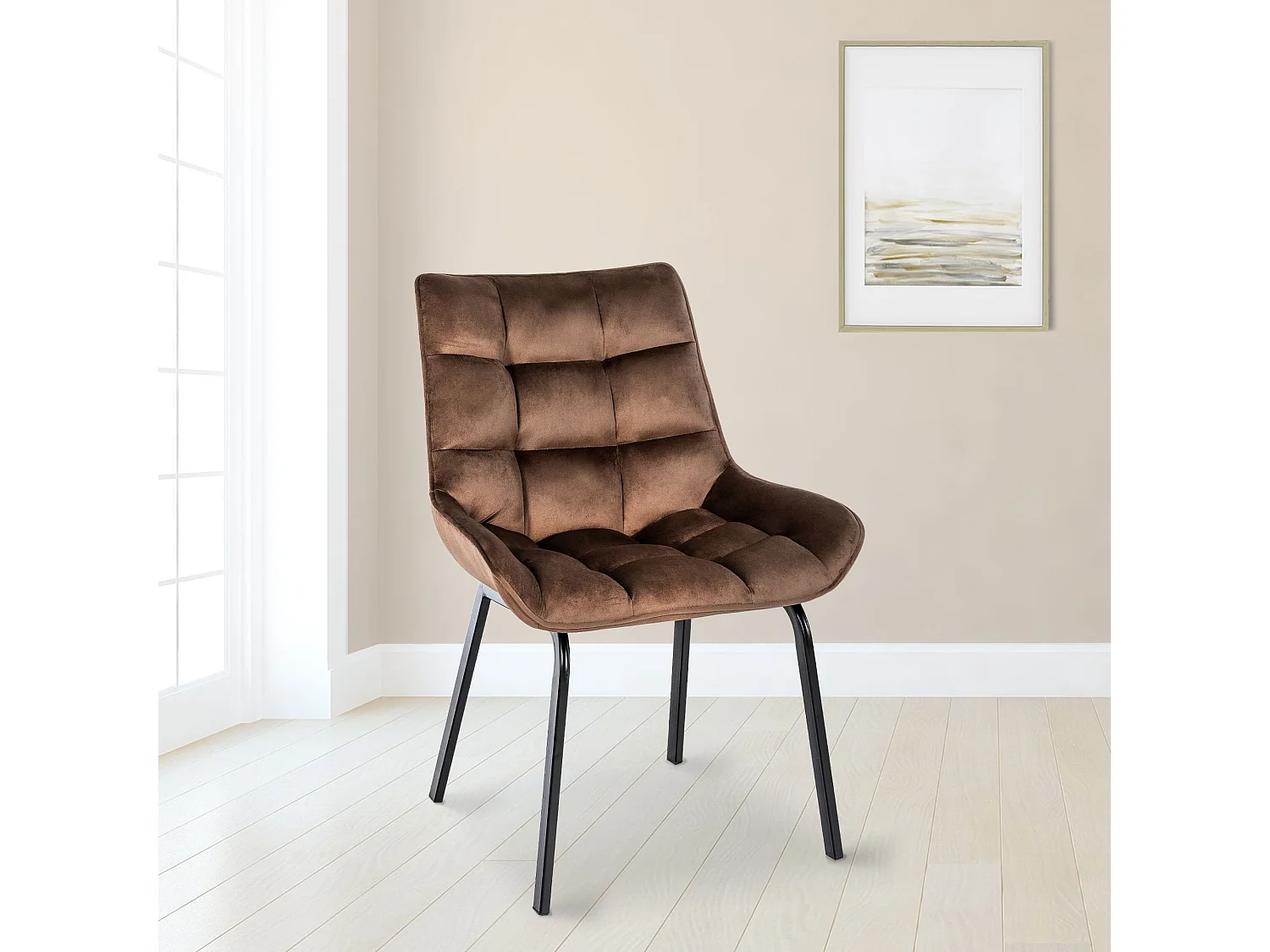 Lot de 2  chaise salle à manger - Velours - Marron - Saranda