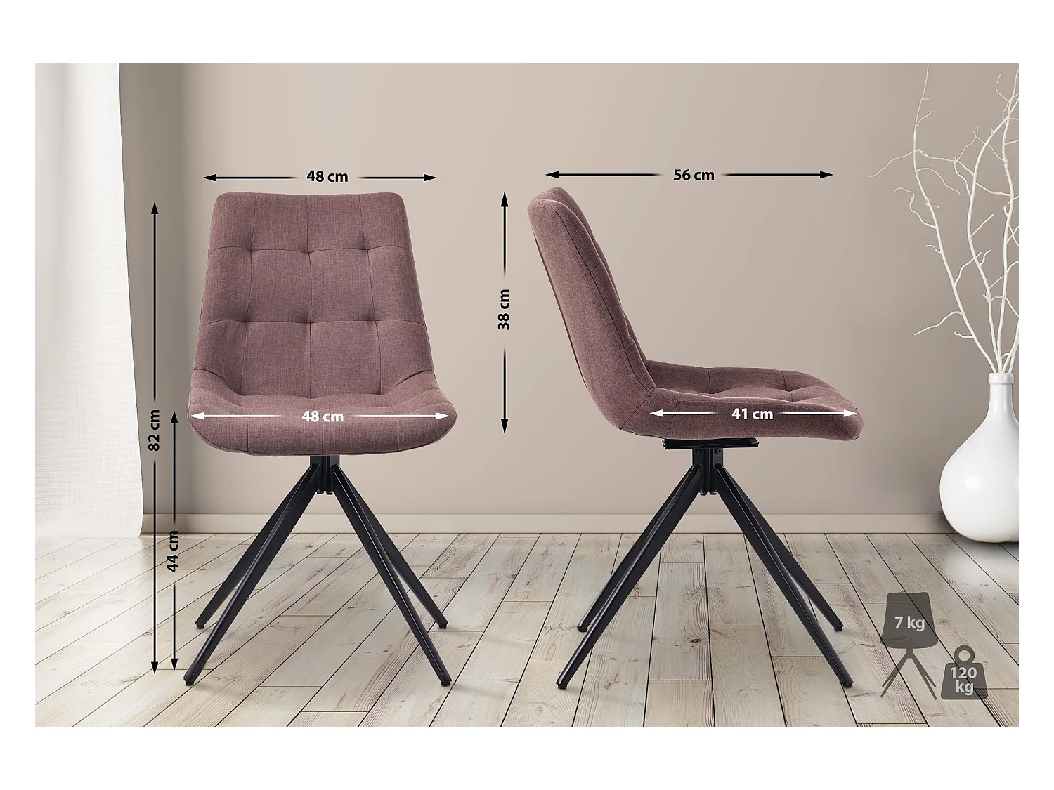 Lot de 2  chaise salle à manger - Tissu - Marron - Merna