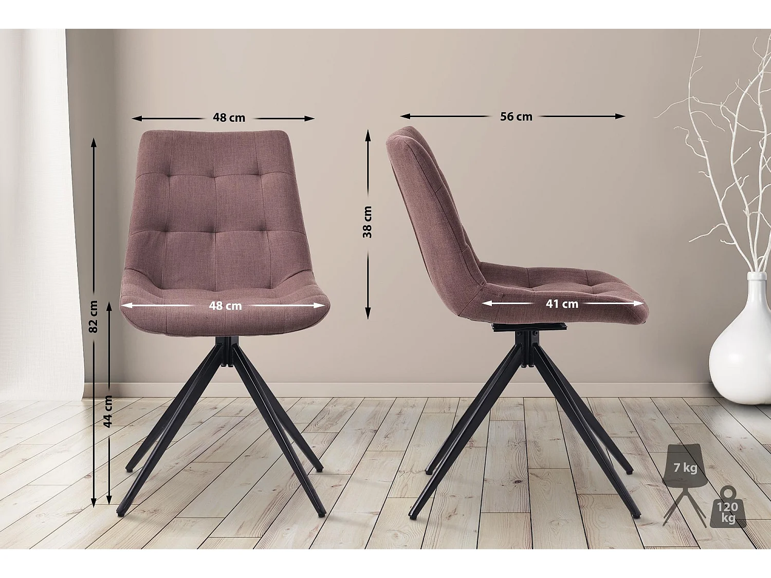 Lot de 2  chaise salle à manger - Tissu - Marron - Merna