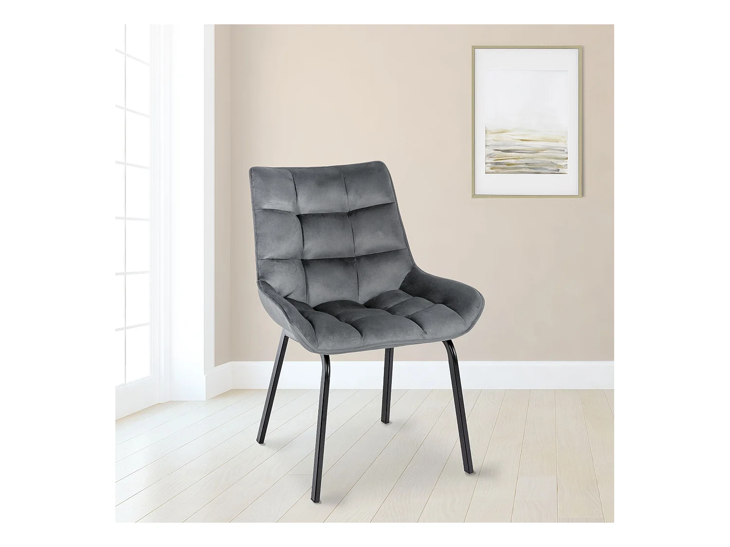 Lot de 2  chaise salle à manger - Velours - Gris foncé - Saranda