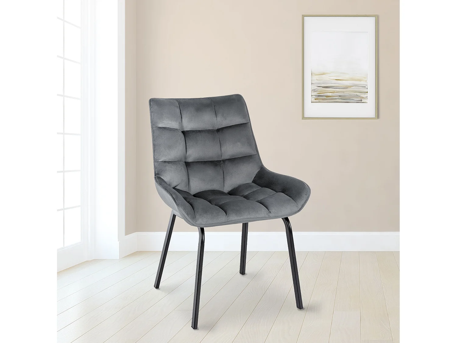 Lot de 2  chaise salle à manger - Velours - Gris foncé - Saranda