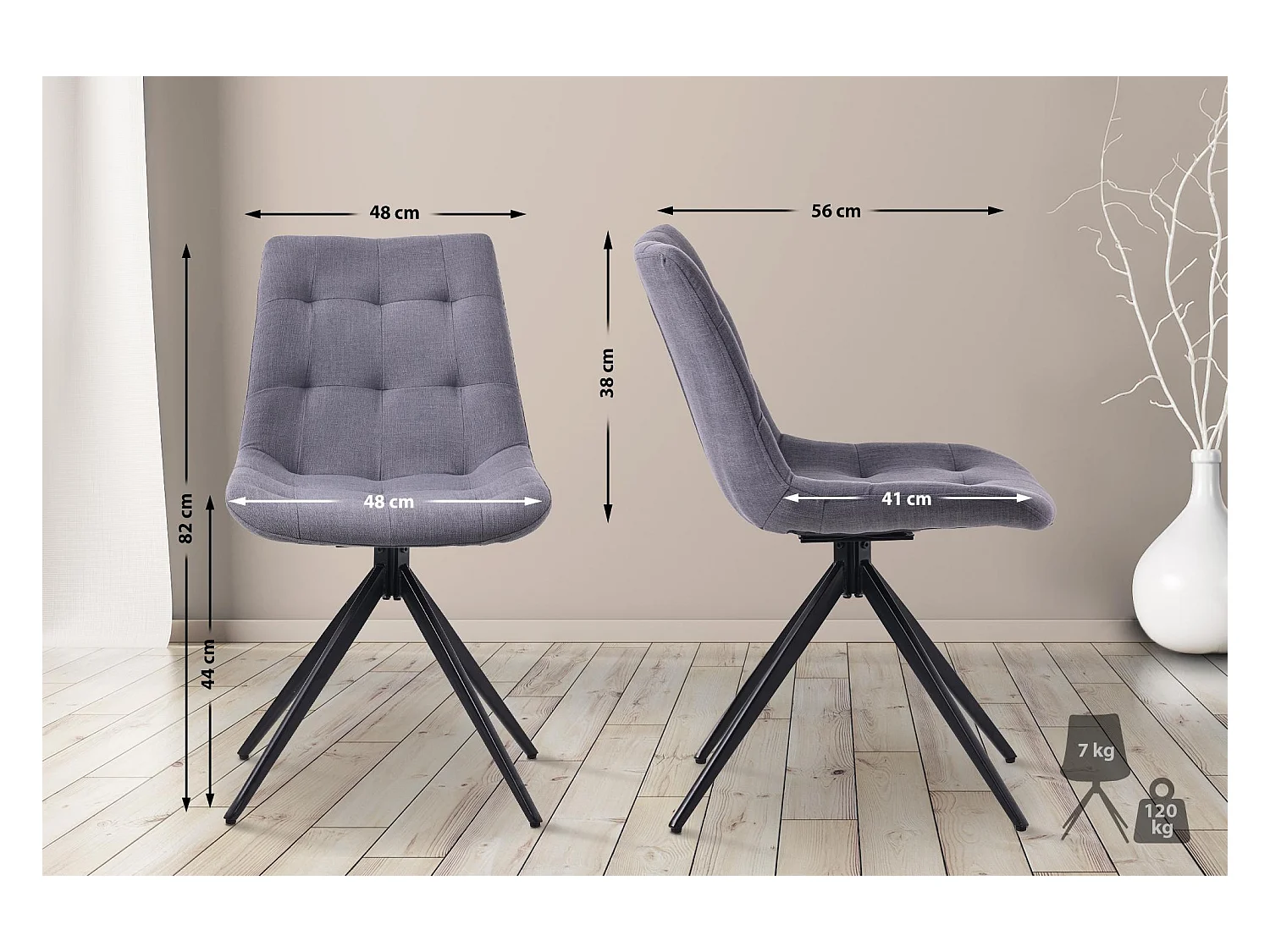 Lot de 2  chaise salle à manger - Tissu - Gris foncé - Merna